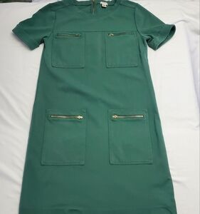 J.Crew Green Shift Dress Size 6 Zip Pocket Workwear